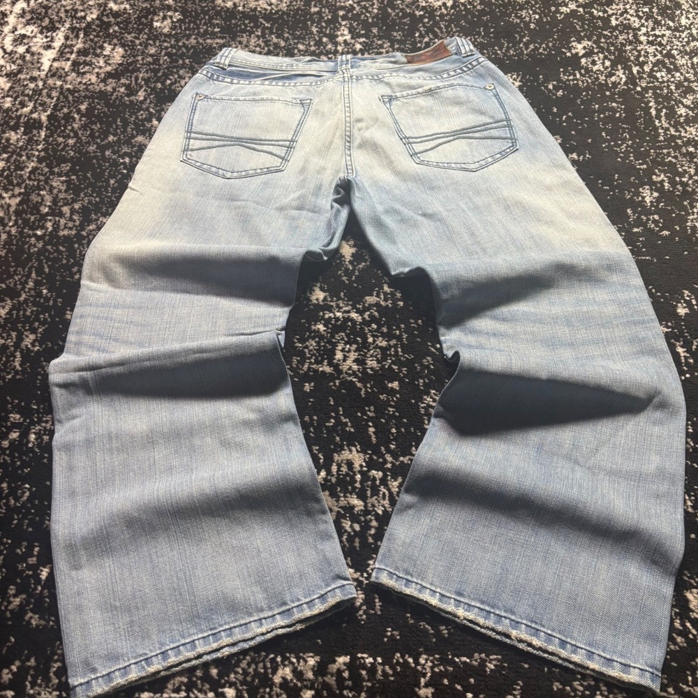 X2 Quality Denim M42 Loose Boot Cut Jeans Mens 33x30 Light Wash Y2K Blue Cotton